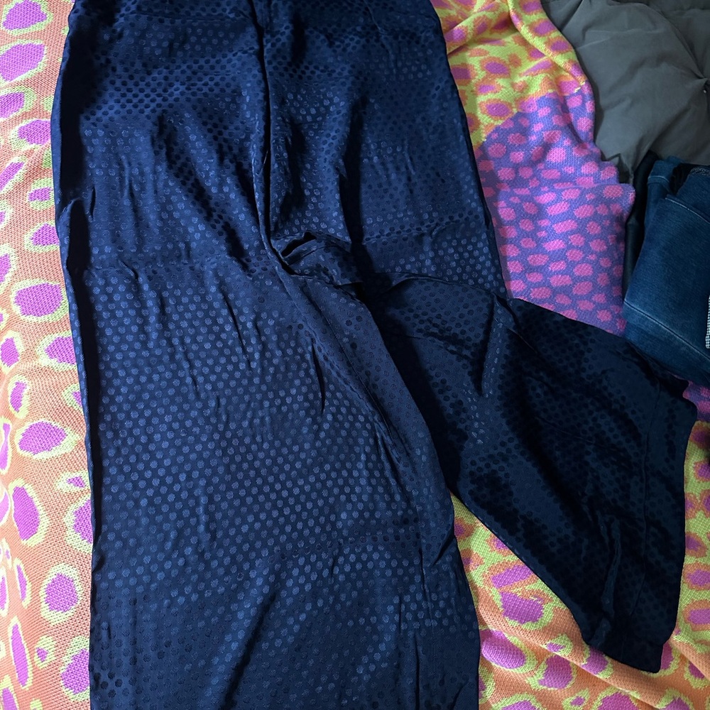 Navy Blue Wide leg Polka Dot Pants
